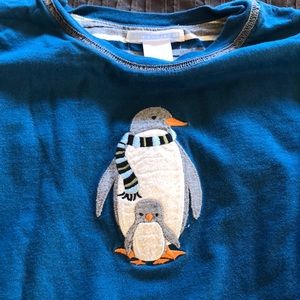 Blue and gray penguin, size 8 long sleeved shirt